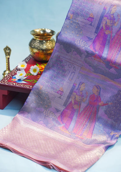 "VIRASAT 206" Banarasi Shades Of Purple & Pink Pure Rangkat Meenakari Saree With Art Motifs