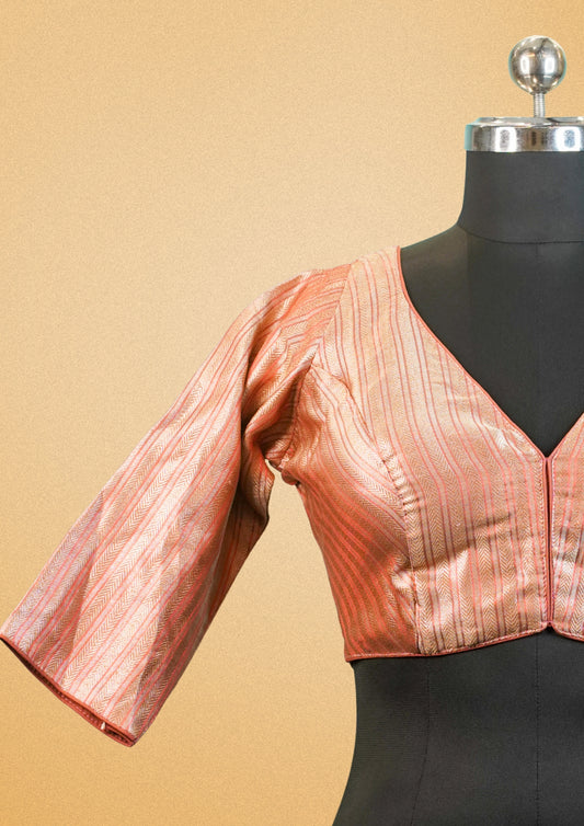 "RDM BL 016" Banarasi Peach Blouse with Subtle Golden Weave
