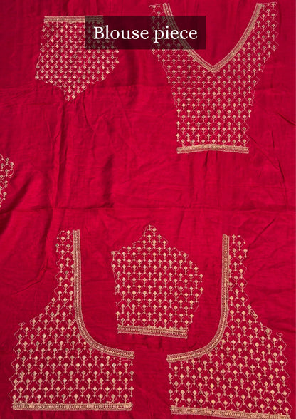 VIRASAT 396: Bridal Red Raw Silk Saree with Hand Zardozi Work