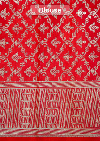 Waah Banaras 055A: Glossy Red Banarasi Pure Massaru silk saree with Ghat Border