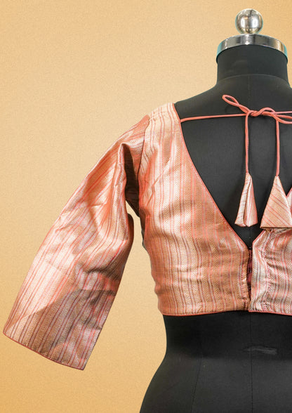 "RDM BL 016" Banarasi Peach Blouse with Subtle Golden Weave