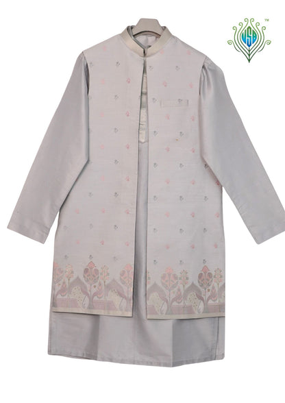 MJ 012D: Silver Grey Banarasi Silk Kurta Payjama Jacket