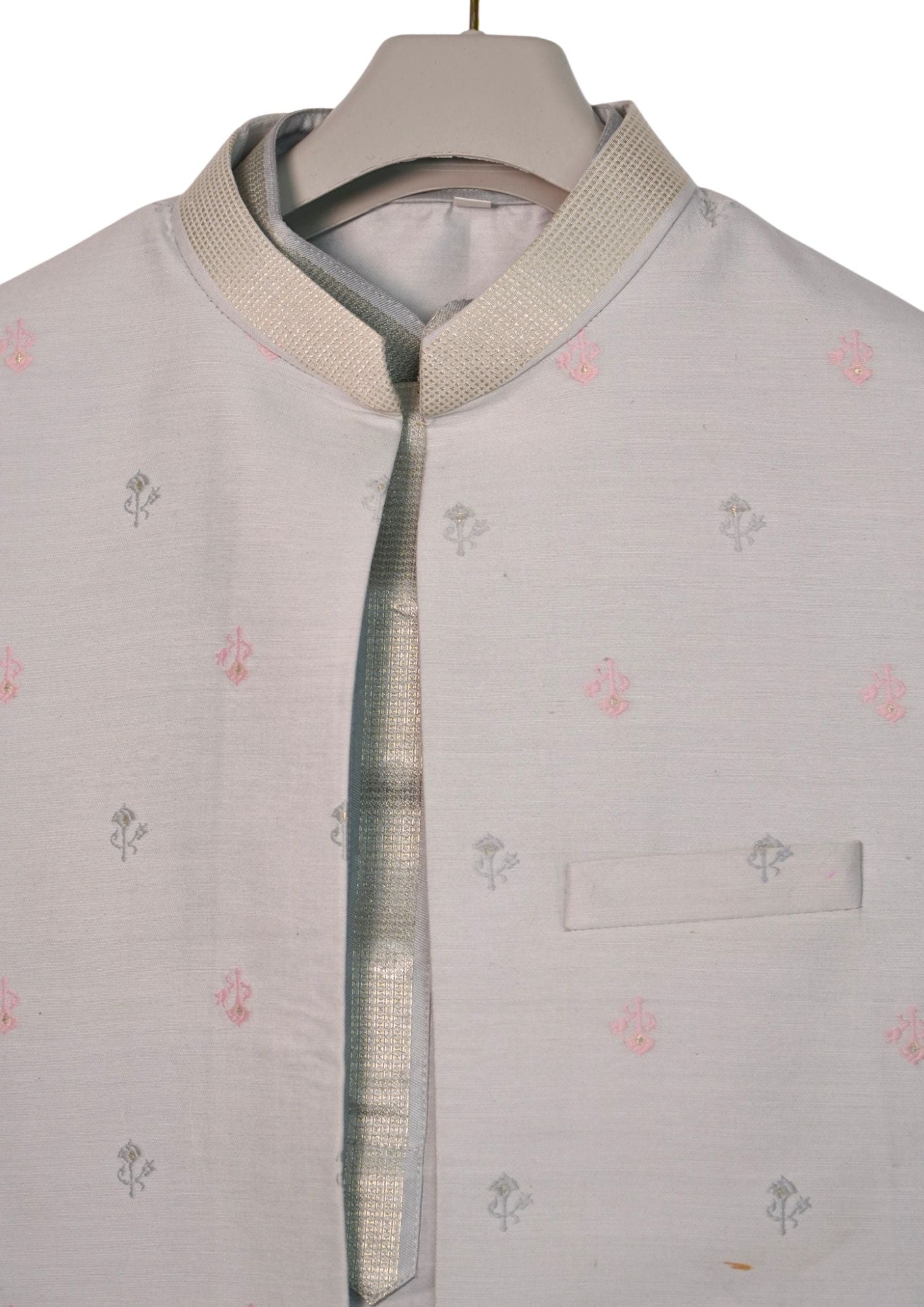 MJ 012D: Silver Grey Banarasi Silk Kurta Payjama Jacket