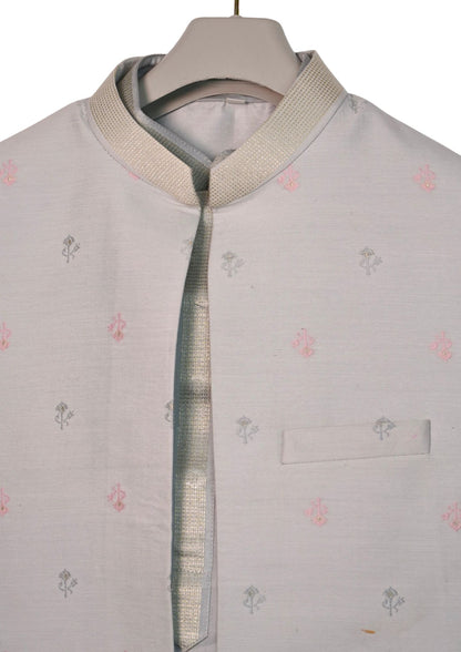 MJ 012D: Silver Grey Banarasi Silk Kurta Payjama Jacket