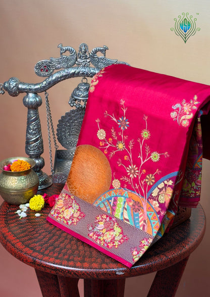 UTSAV BANARAS 476: Dusty Mauve Butter Silk Saree with Royal Paisley Position Print &amp; Contrast Blouse