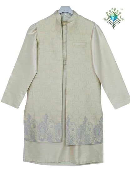 MJ 012E: Pista Green Banarasi Silk Kurta Payjama Jacket