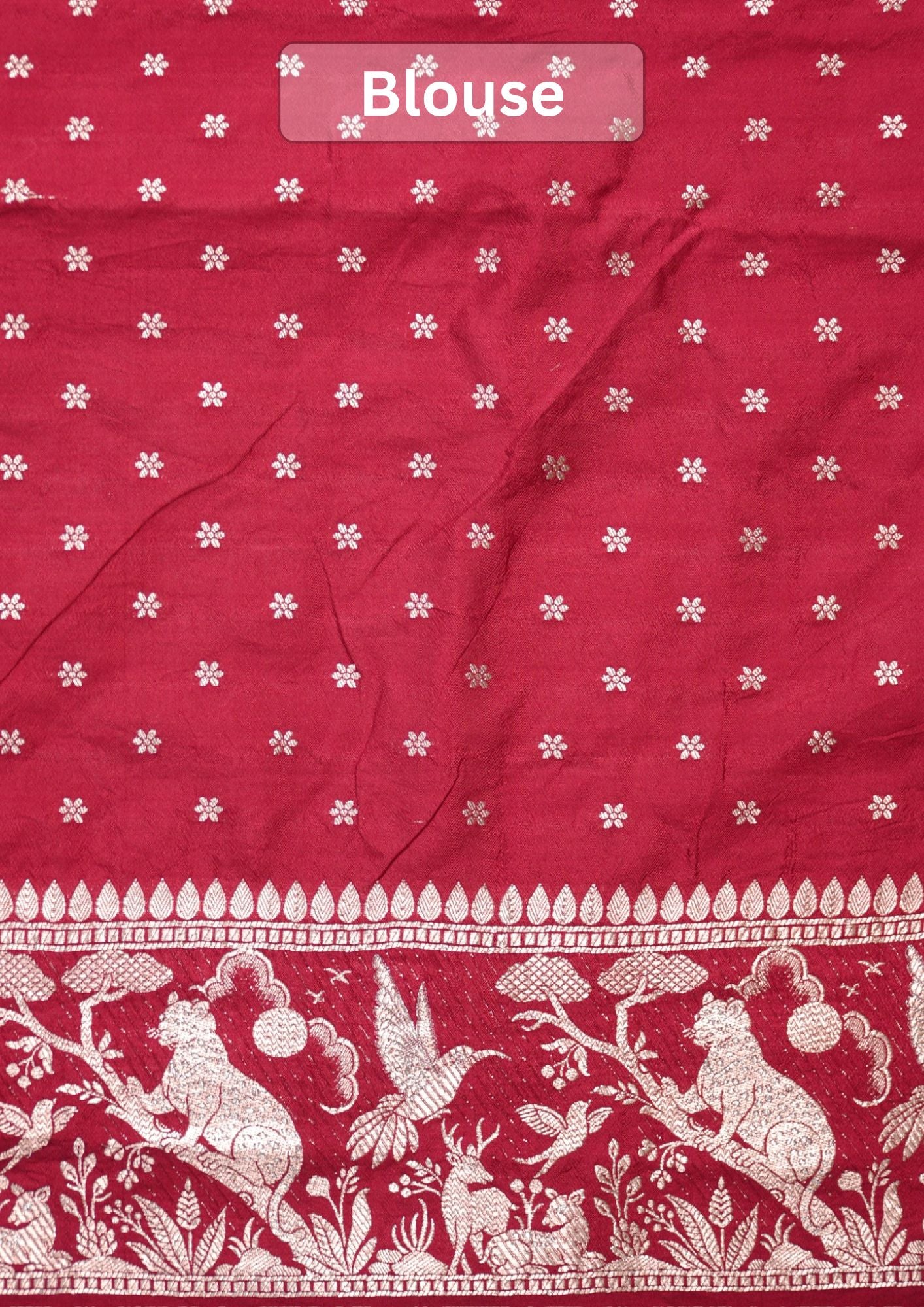 Waah Banaras 180A: Rich Maroon Semi Katan Silk Saree With Beautiful Bird Border