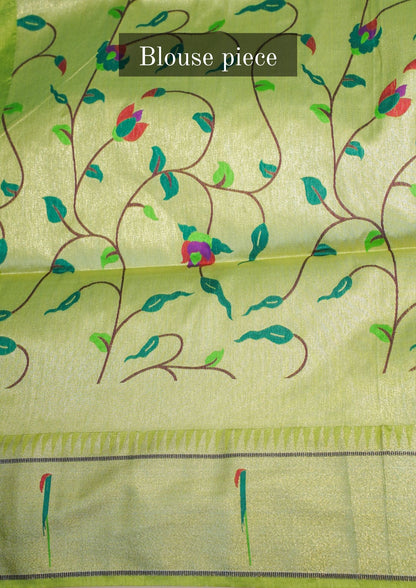 "UTSAV BANARAS 255" Parrot Green Banarasi Paithani Silk Saree With Peacock Motif