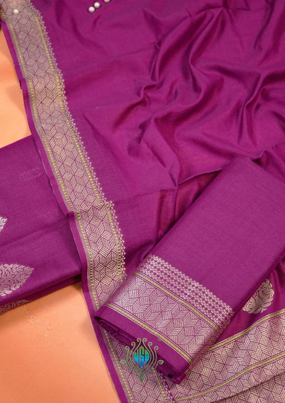 MANSI 176: Royal Magenta Soft Silk Sona Rupa Zari Suit Set