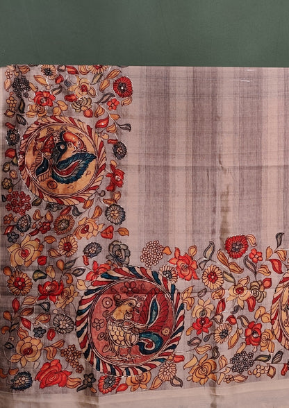 "UTSAV BANARAS 284" Banarasi Beige Handwork Raw Silk Saree With Kalamkari Bird Motifs