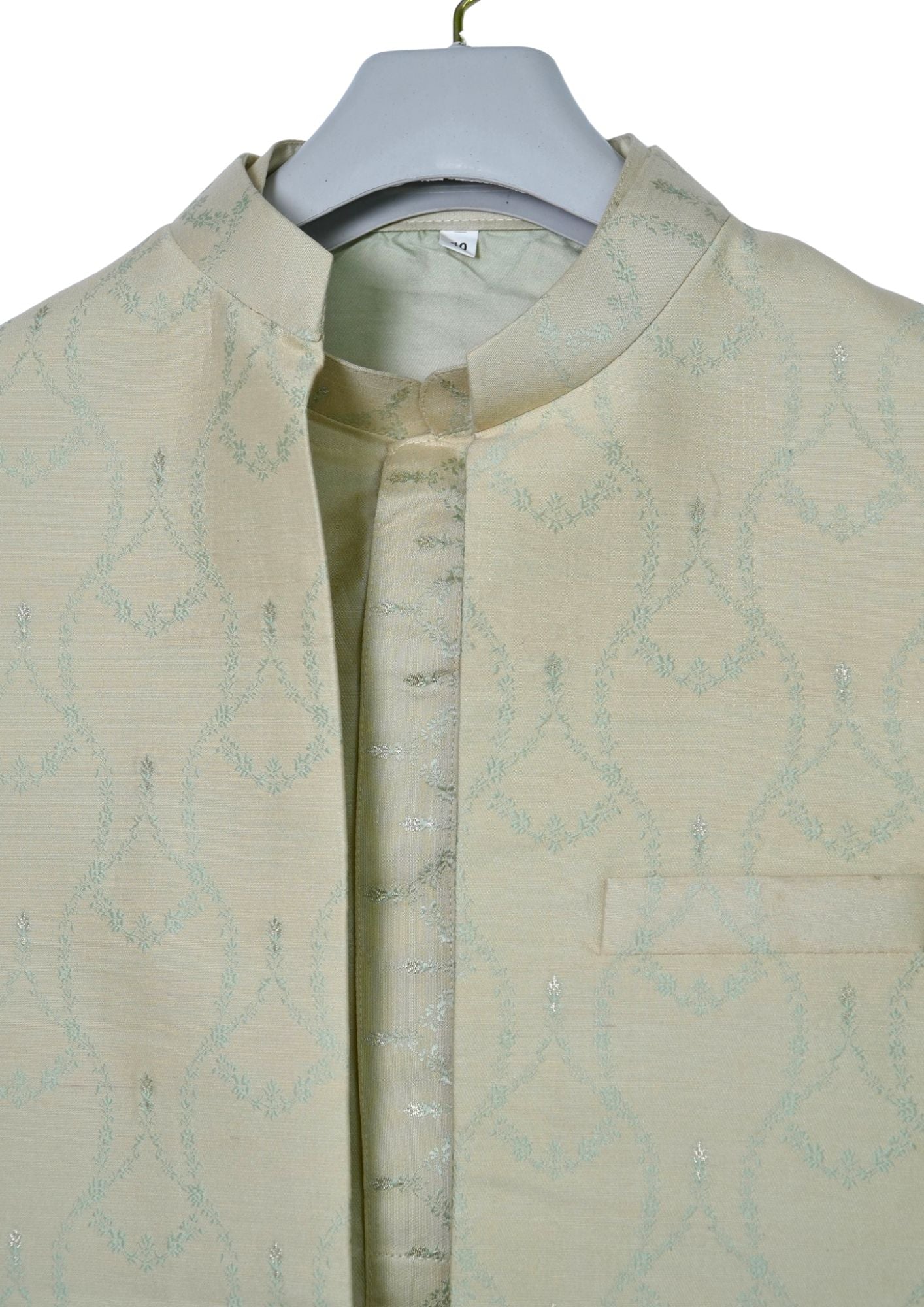 MJ 012E: Pista Green Banarasi Silk Kurta Payjama Jacket