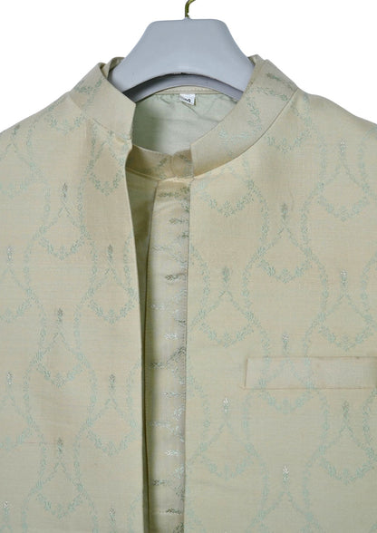 MJ 012E: Pista Green Banarasi Silk Kurta Payjama Jacket