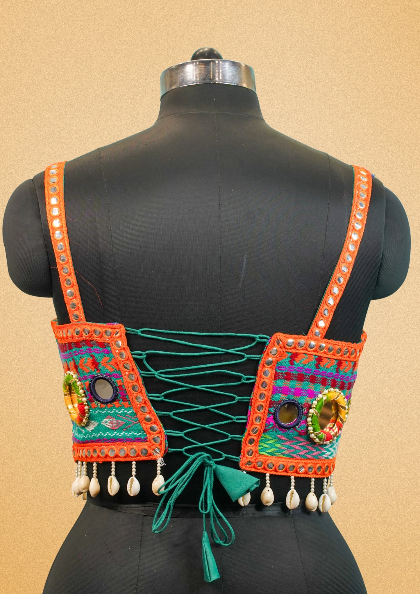 "RDM BL 017" Banarasi Colorful Embroidered Navratri Garba Top With Shell Latkan
