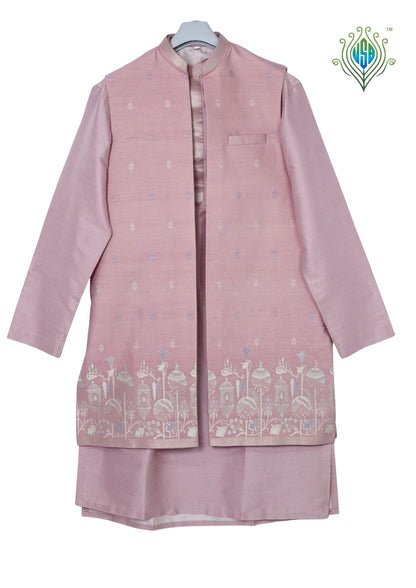 MJ 012A: Dusty Pink Banarasi Silk Kurta Payjama Jacket