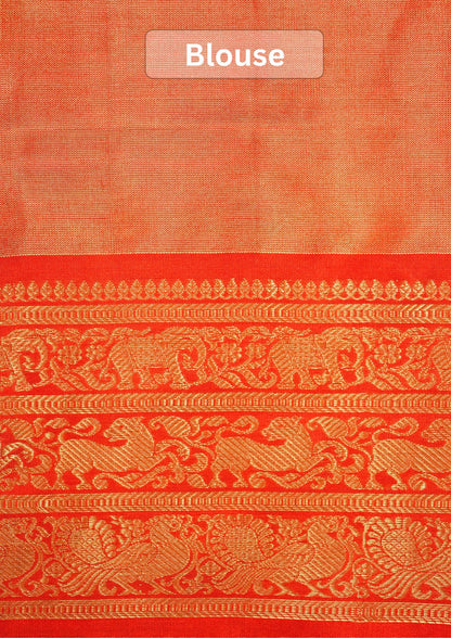 Founder Choice 068: Ivory with Rich Red Accents  Pure Kanjivaram Ikkat Handloom Silk Saree