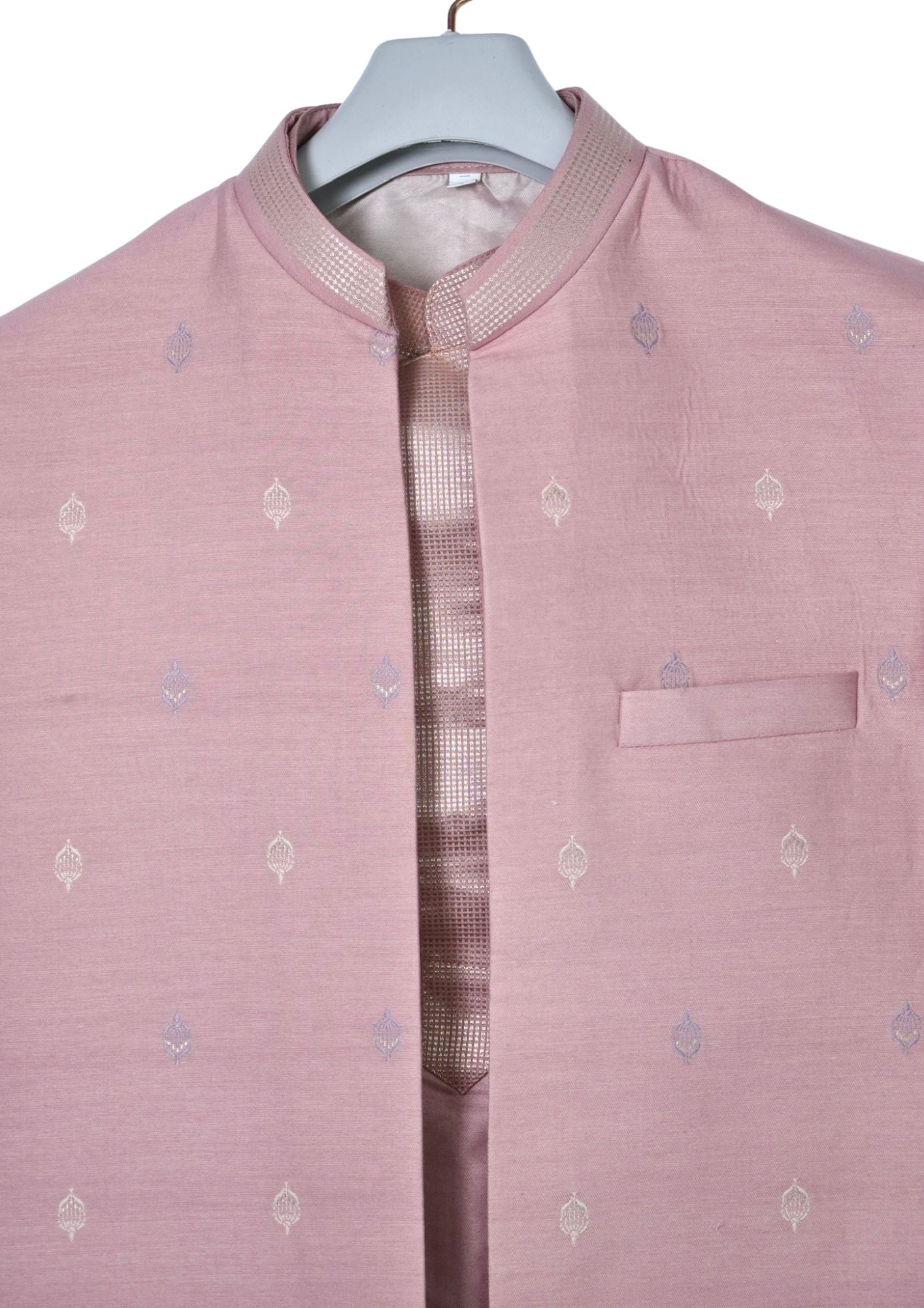 MJ 012A: Dusty Pink Banarasi Silk Kurta Payjama Jacket