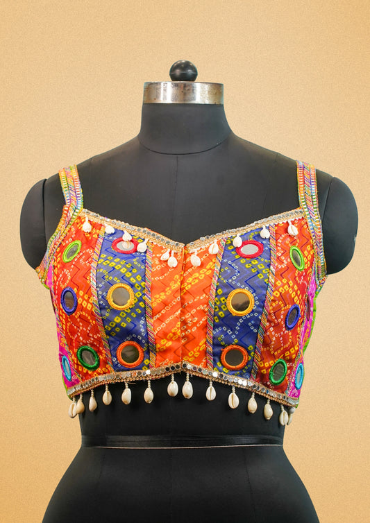 "RDM BL 019" Banarasi Multicolor Mirror Work Blouse With Designer Back
