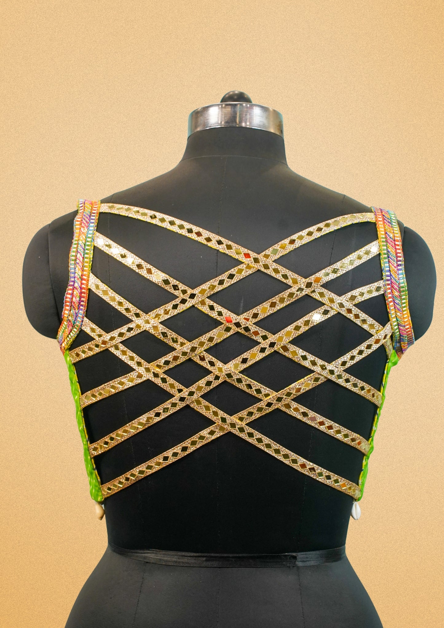 "RDM BL 019" Banarasi Multicolor Mirror Work Blouse With Designer Back