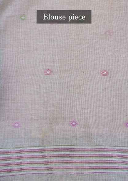 "UTSAV BANARAS 308" Banarasi Chikoo Beige Chanderi Jamdani Saree with Village Life Narrative