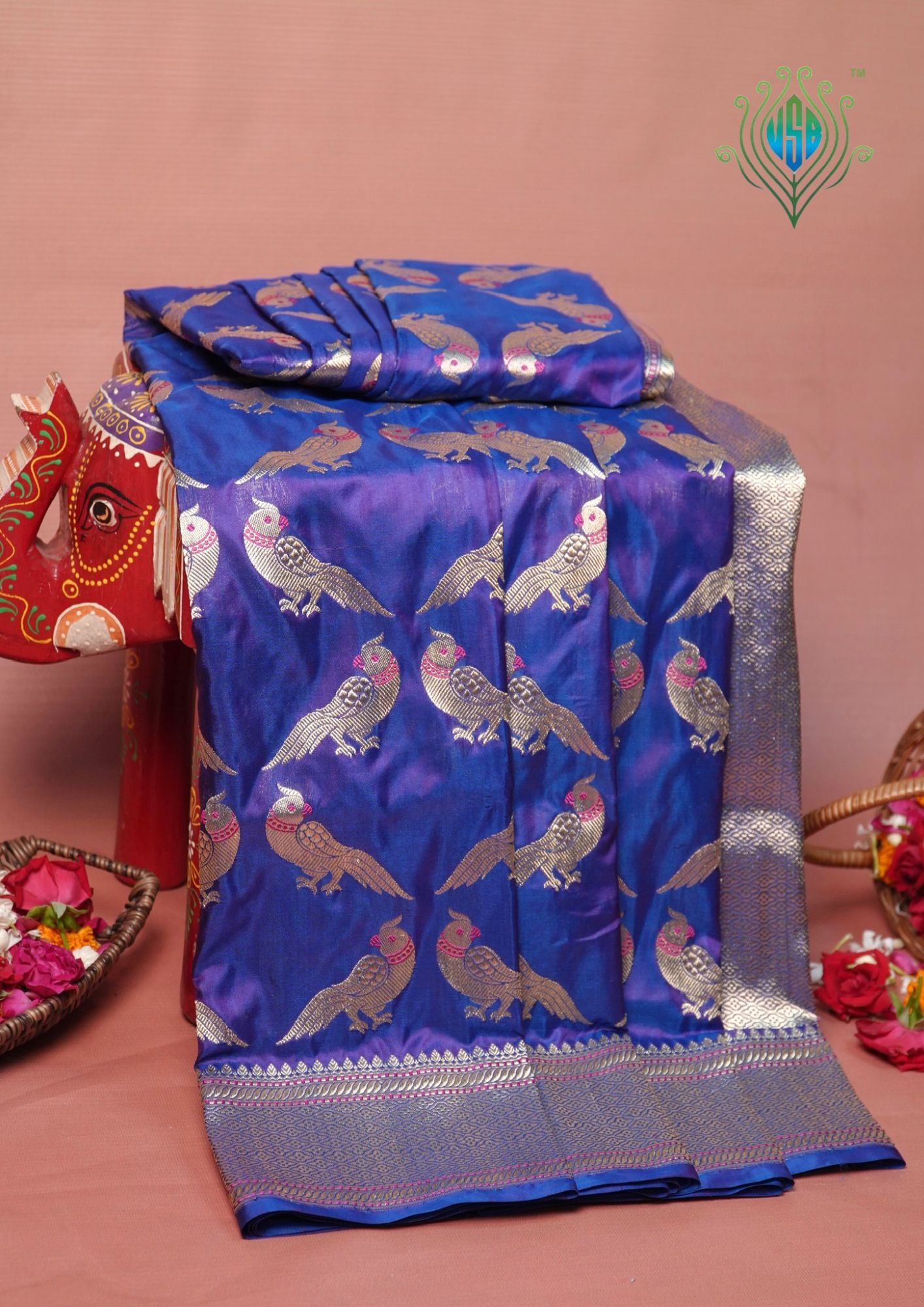 FOUNDER CHOICE 060A: Pure Handloom Kadwa Katan Silk Saree – Royal Blue Dual Tone | Silk Mark Certified | Celebrity Choice