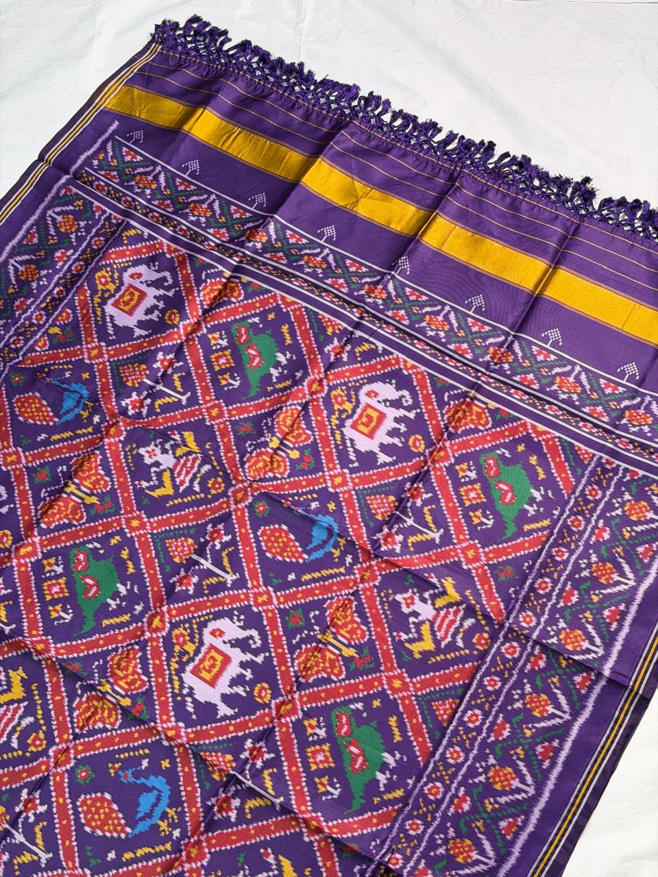 MCD 039: Beautiful Purple Patola Silk Dupatta With Tassels And Standard Length