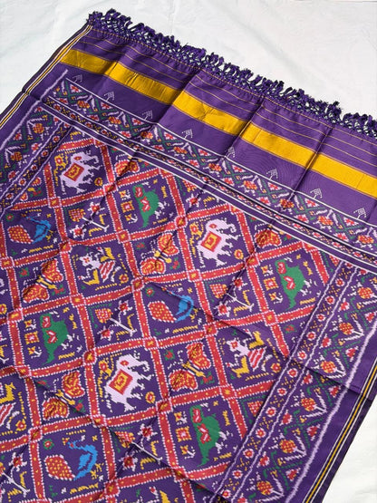 MCD 039: Beautiful Purple Patola Silk Dupatta With Tassels And Standard Length