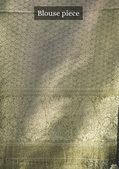 UTSAV BANARAS 350: Olive Green Brocade Tissue Silk Saree with Multicolor Peacock Meenakari Zari Border