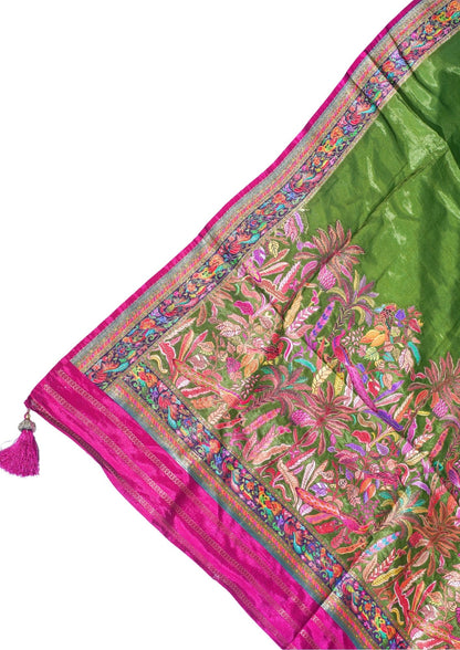 "Waah Banaras 066" Banarasi Green Meenakari Pashmina Silk Saree