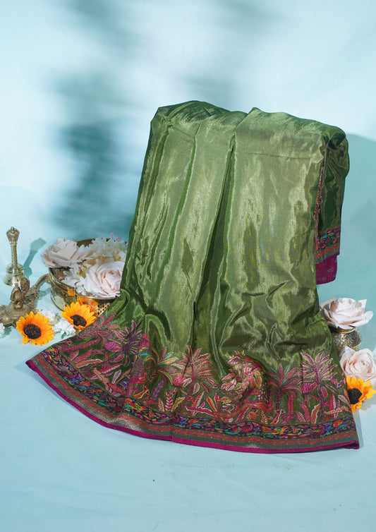 "Waah Banaras 066" Banarasi Green Meenakari Pashmina Silk Saree
