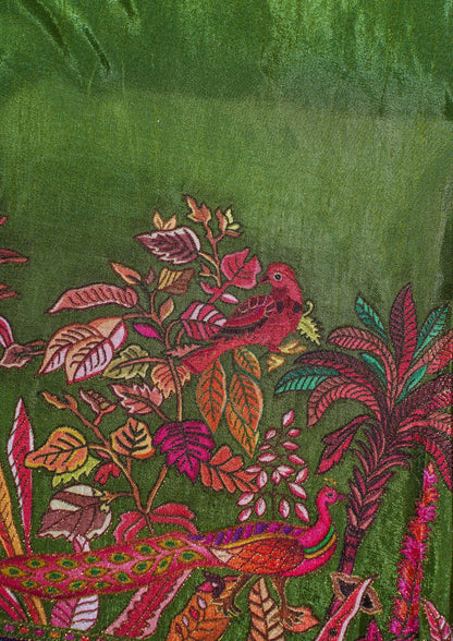 "Waah Banaras 066" Banarasi Green Meenakari Pashmina Silk Saree