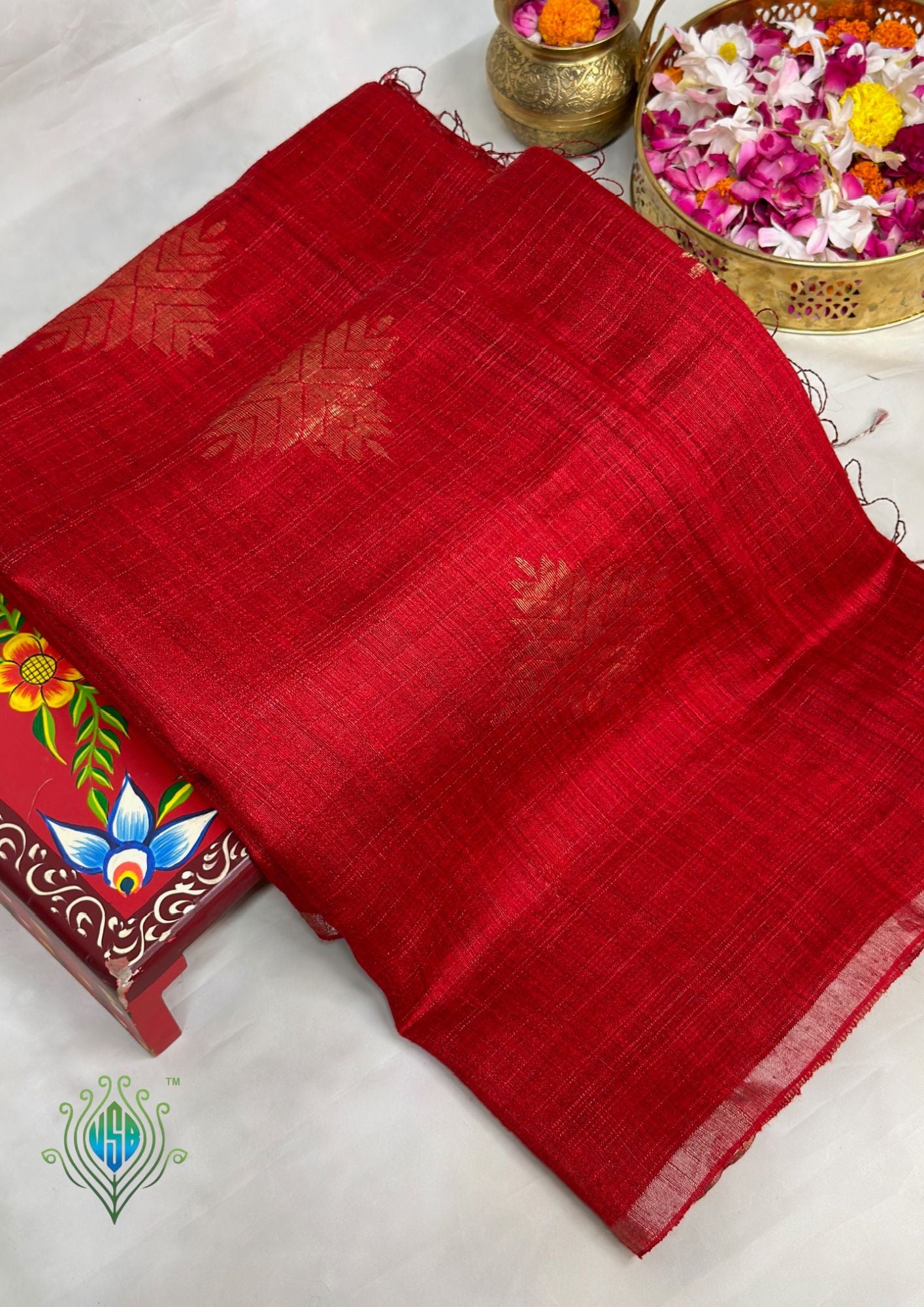 VIRASAT 353: Silk Mark Certified Pure Matka Silk Saree in Glittery Red with Zari Buta Design