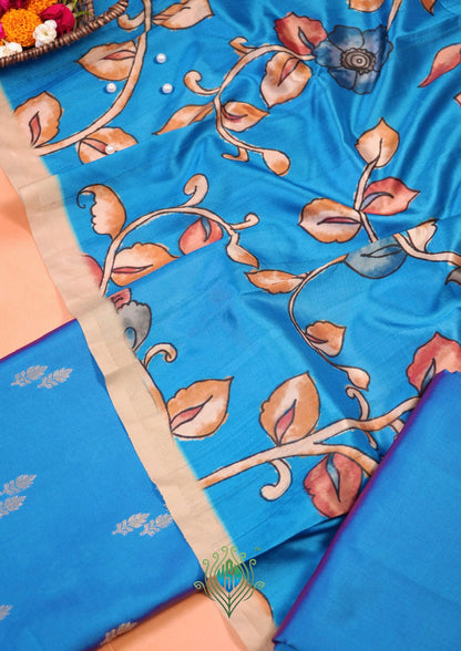 MANSI 178C: Steel Blue Banarasi Silk Suit Set with Soft Kalamkari Dupatta