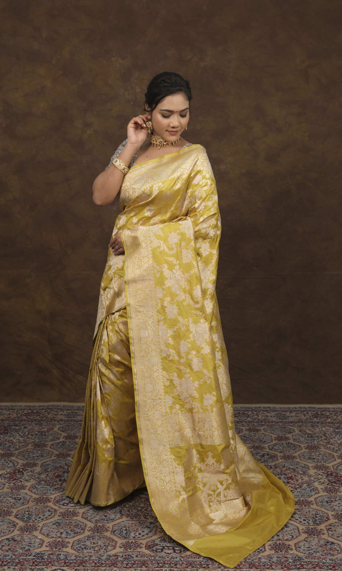 Sulekha Banarasi Jangla Jaal Saree: Woven with Pure Gold Rupa Zari and A-Grade Silk