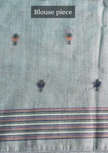 Utsav Banaras 070: Powder Blue Jamdani Saree with Tree of Life &amp; Tribal Narrative Weave