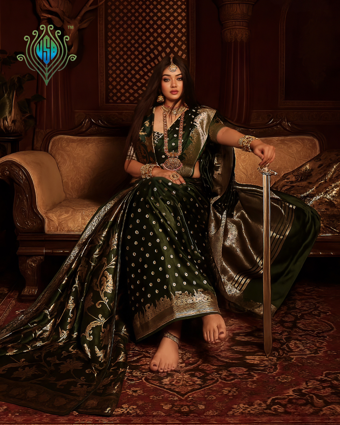 "WAAH BANARAS 055F" Banarasi Pure Mashru silk saree with Ghat Border