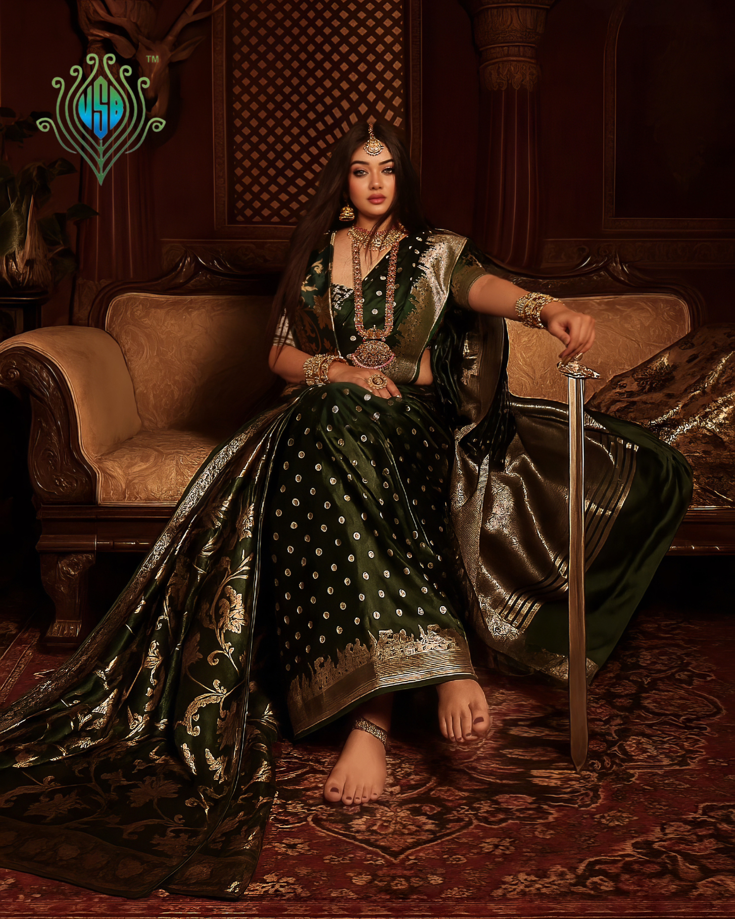 "WAAH BANARAS 055F" Banarasi Pure Mashru silk saree with Ghat Border