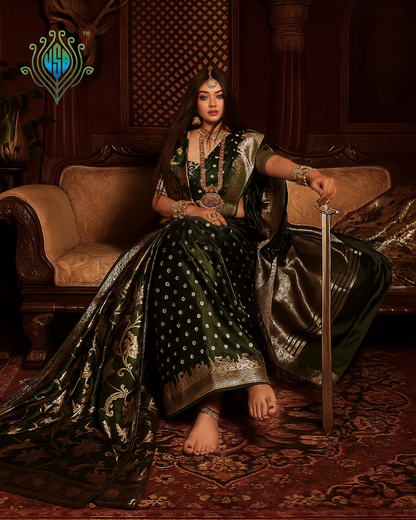 "Waah Banaras 056" Banarasi Pure Massaru silk saree with Ghat Border