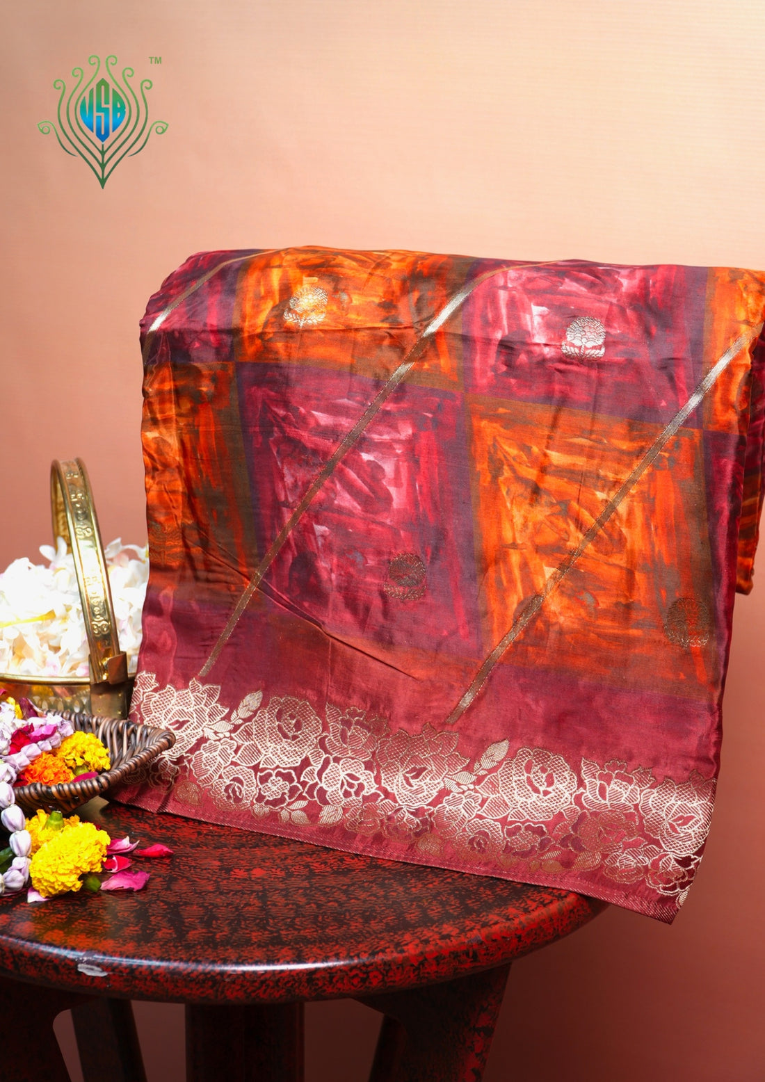 UTSAV BANARAS 492: Multi Malai Silk Digital Print Saree with Zari Border &amp; All Over Zari Booti
