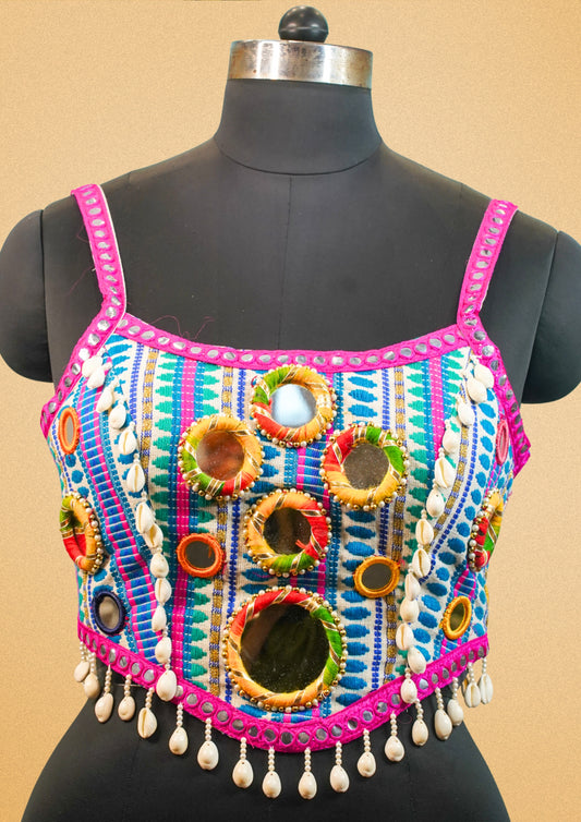 "RDM BL 029" Banarasi Blouse Cowrie Shell & Mirror Work Choli with Embroidery