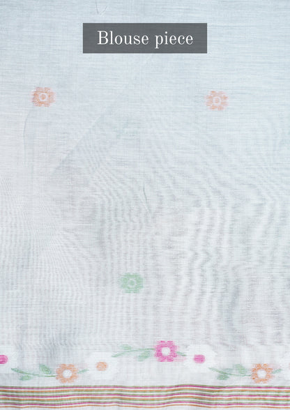 "UTSAV BANARAS 299" Banarasi Cream Chanderi Jamdani Silk Saree with Multi-Color Floral Pallu