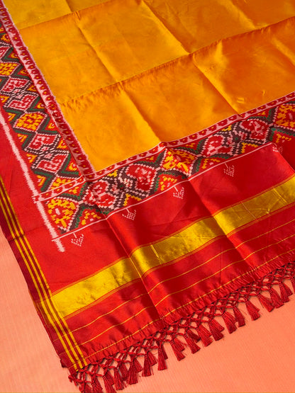 MCD 031: Beautiful Sunset Orange Patola Silk Dupatta With Tassels And Standard Length