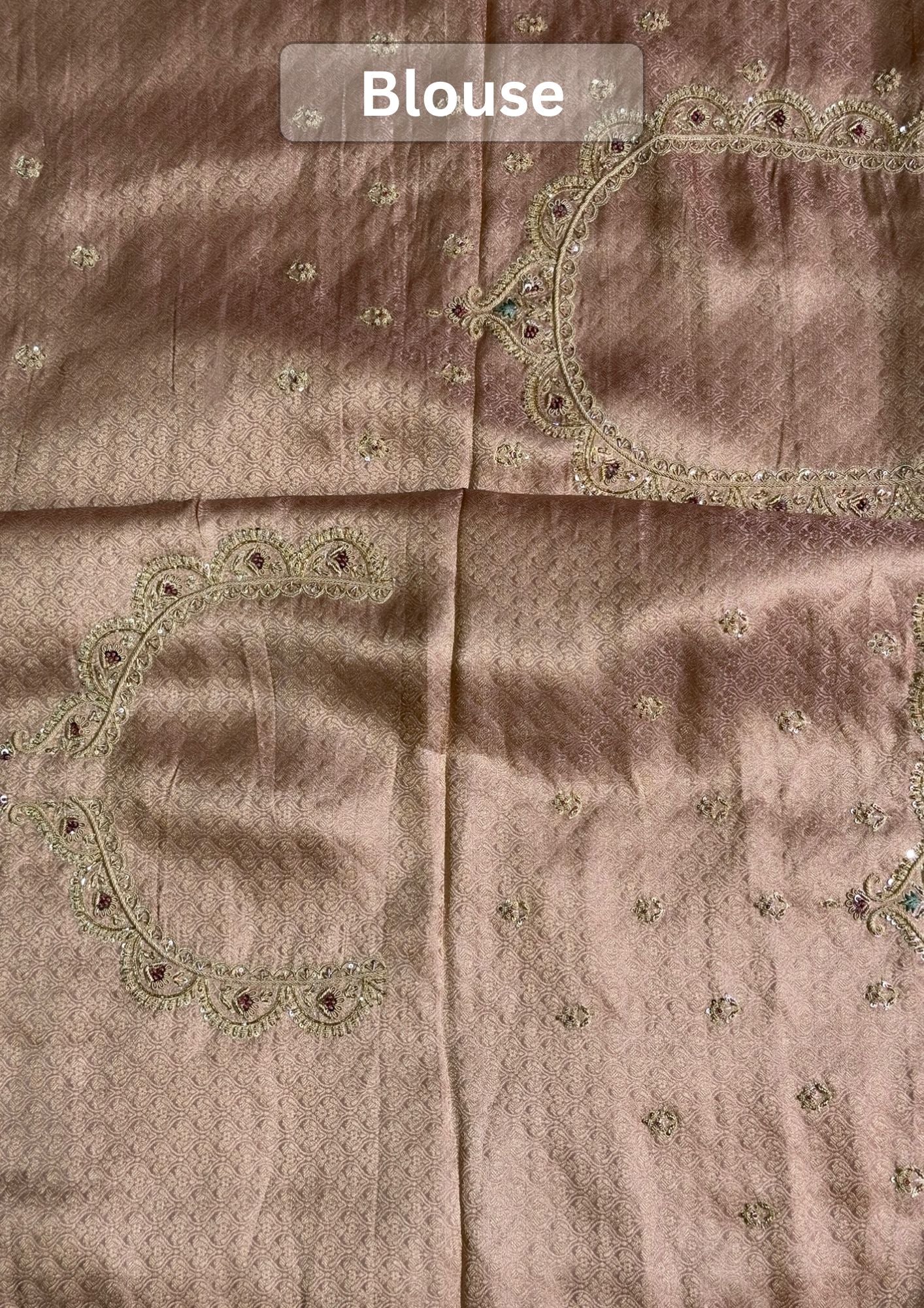 VIRASAT 387: Blush Rose Brocade Tissue Silk Saree with Handcrafted Embroidery