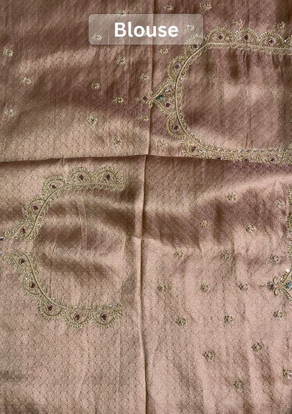 VIRASAT 387: Blush Rose Brocade Tissue Silk Saree with Handcrafted Embroidery