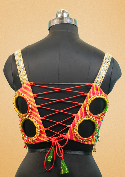 "RDM BL 028A" Banarasi Bandhani Blouse Cowrie Shell & Embroidered Choli with Coin Work