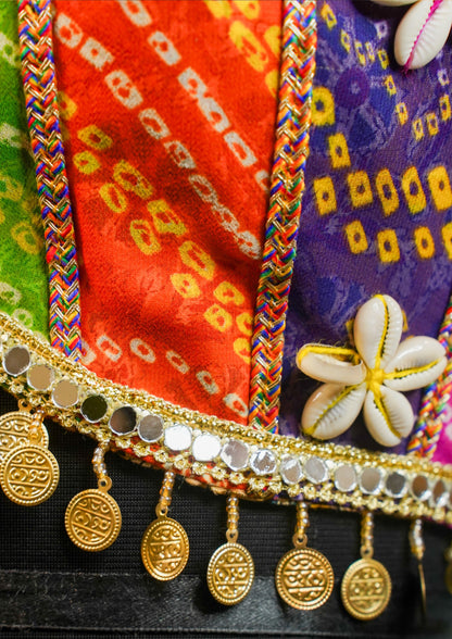 "RDM BL 028A" Banarasi Bandhani Blouse Cowrie Shell & Embroidered Choli with Coin Work