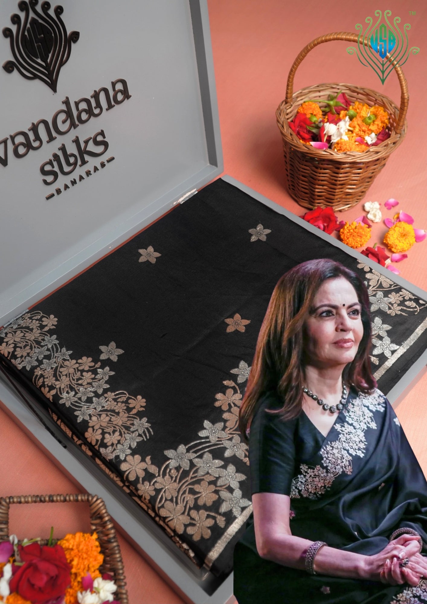 VIRASAT 1001: Pure Handloom Katan Silk Saree – Black | Sona Rupa Tested Zari | Silk Mark Certified | Celebrity Choice