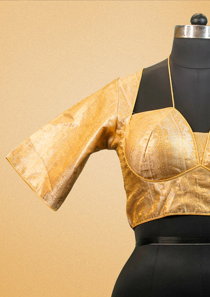 "RDM BL 030A" Banarasi Blouse With Zari Weaving Padded Half Sleeve Choli With Dori Back Tie