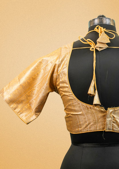 "RDM BL 030A" Banarasi Blouse With Zari Weaving Padded Half Sleeve Choli With Dori Back Tie