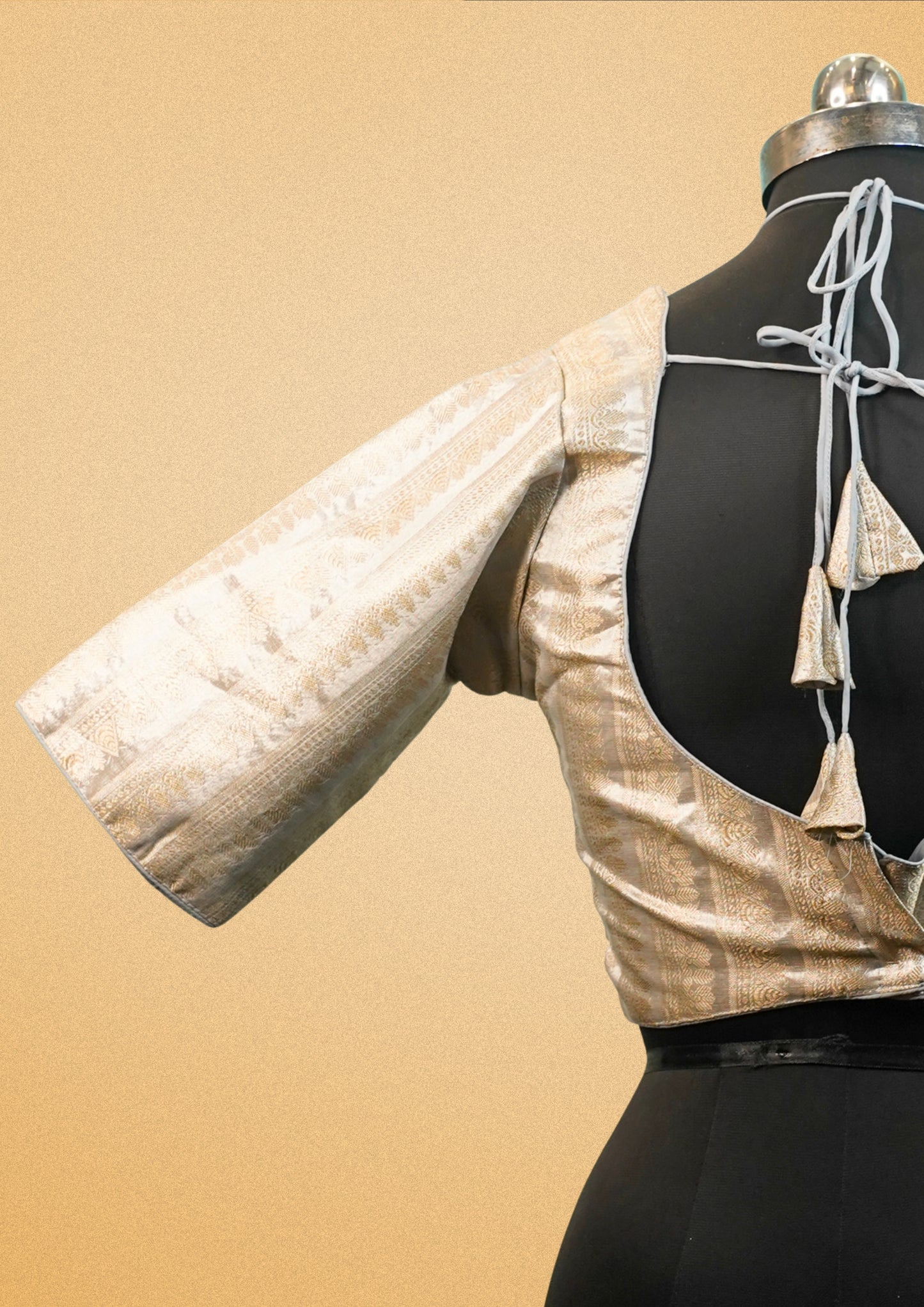 "RDM BL 30A" Banarasi Golden  Blouse With Zari Weaving Half Sleeve Padded Choli With Dori Back Tie