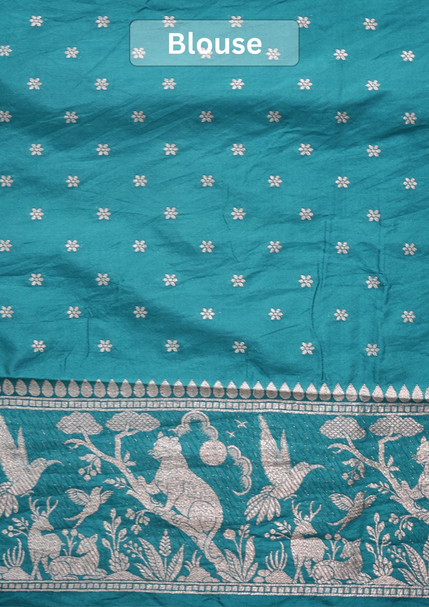 Waah Banaras 180C: Aqua Green Semi Katan Silk Saree With Beautiful Bird Border